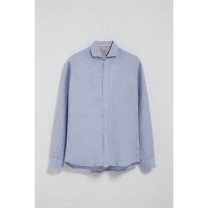 Camicia blu in lino tinta in capo con ricamo Rigby Go