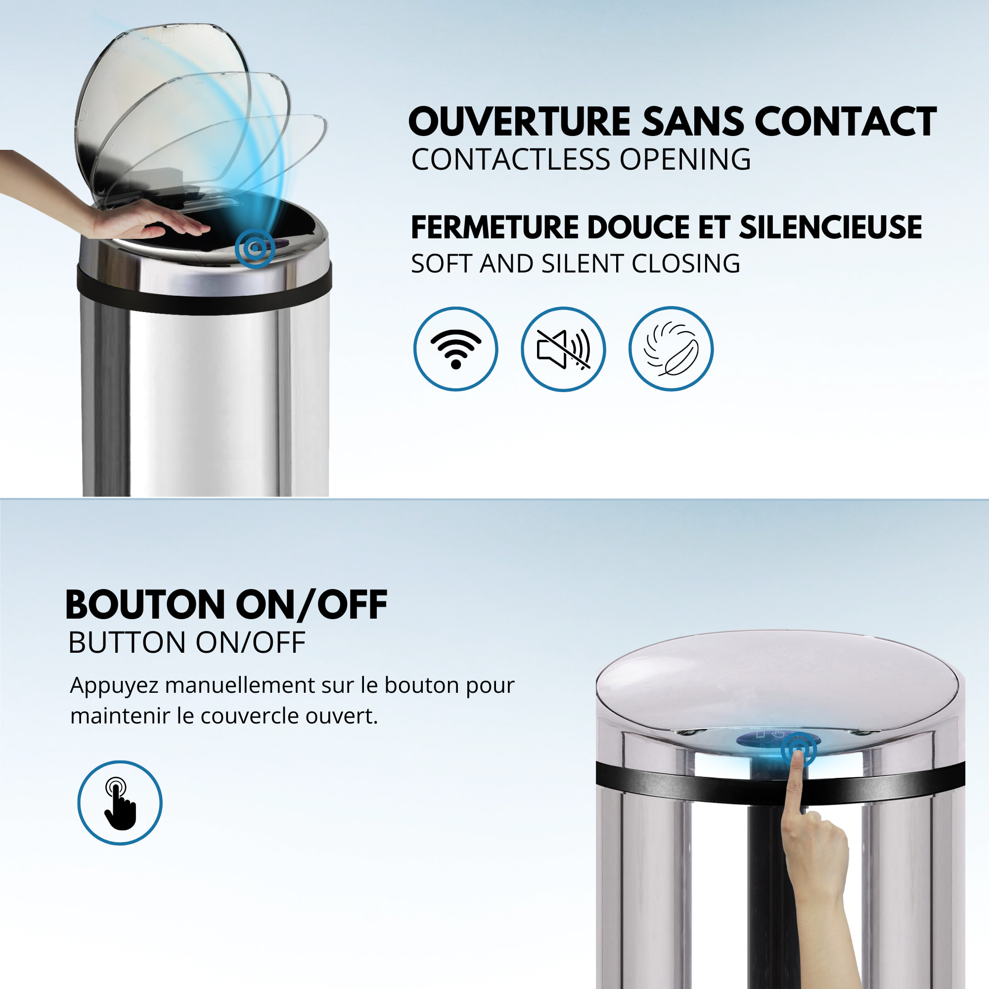 Poubelle automatique inox ARTIC argent 42L