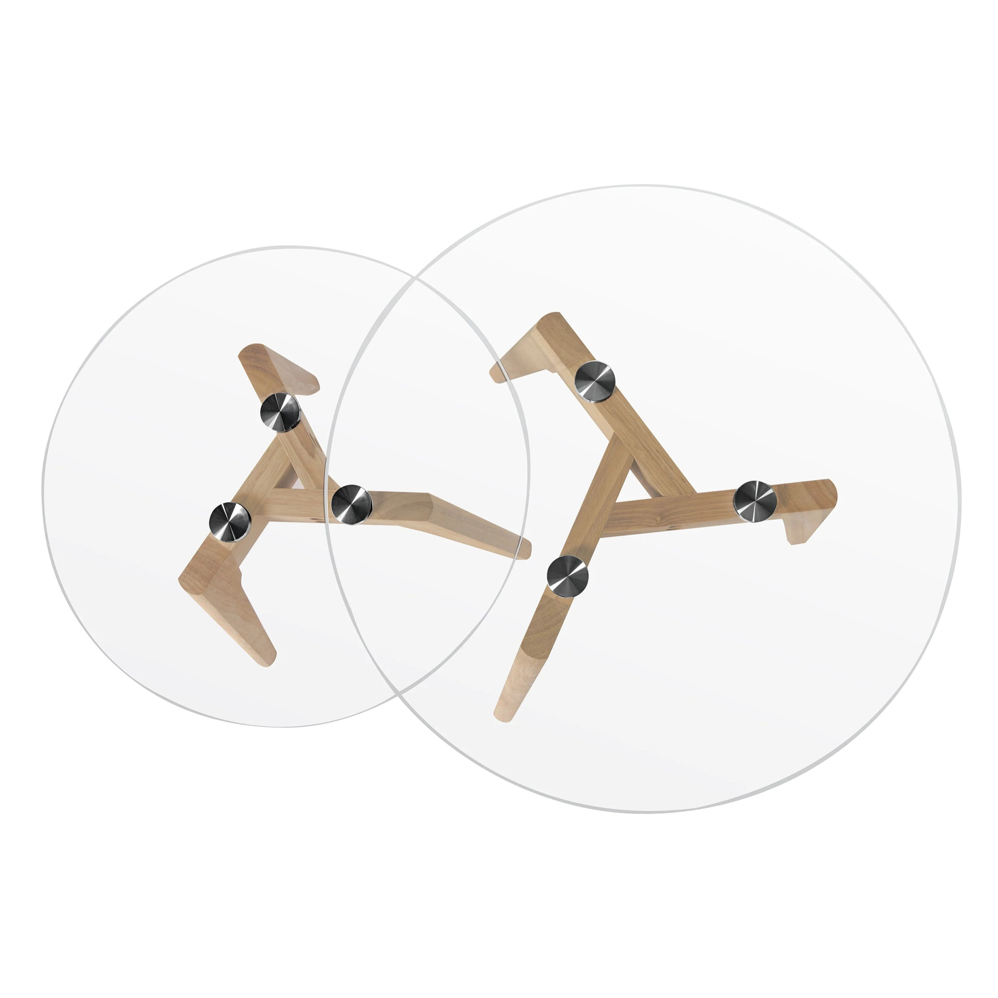 Tables basses rondes en verre et bois d'hévéa (lot de 2) - Vénus