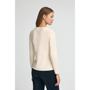 Maglietta ecrù a maniche lunghe con logo ricamato Established 2012 Polo