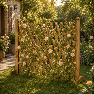 Griglia In Legno Pannello Estensibile Fino a 120 Cm Grigliato Divisorio Separè Alto 150 Cm Autoportante Per Balcone Giardino Terrazzo Piscina