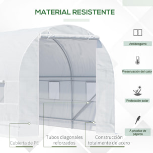 Invernadero de Túnel 450x200x200 cm Invernadero de Jardín con Puerta Enrollable y 6 Ventanas Cubierta PE 140 g/m² Anti-UV Marco de Metal para Cultivo Plantas Verduras Blanco