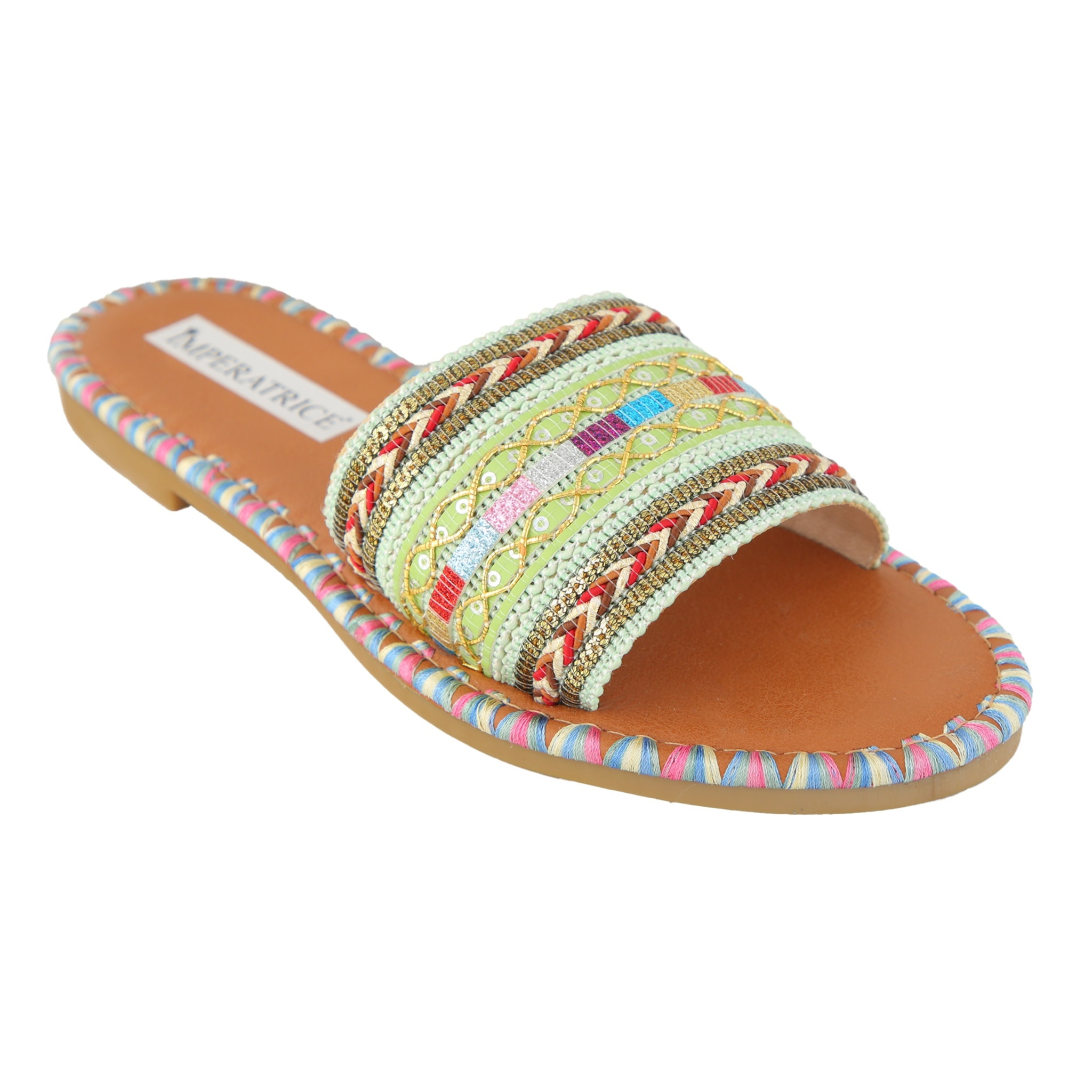 Ciabatte con fascia ricamata multicolore