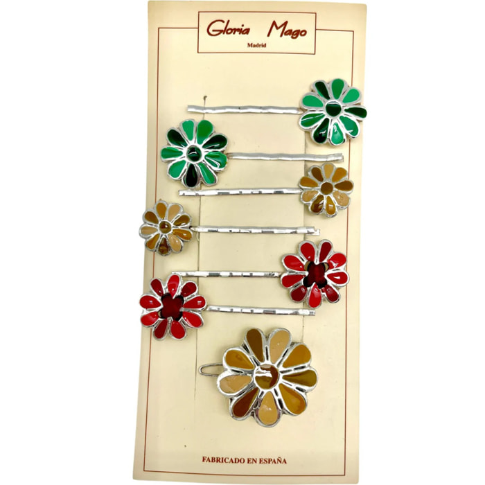 Pack 6 horquillas +pasador plata 10µ lacado colores