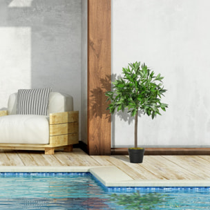 Outsunny 2 Plantas Artificiales de 90 cm de Altura Árboles de Laurel Decorativos con Maceta para Hogar Salón Uso en Interiores y Exteriores Verde