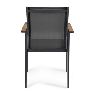 Set 4 sedie da giardino DENIA in textilene antracite con inserti effetto legno e struttura antracite