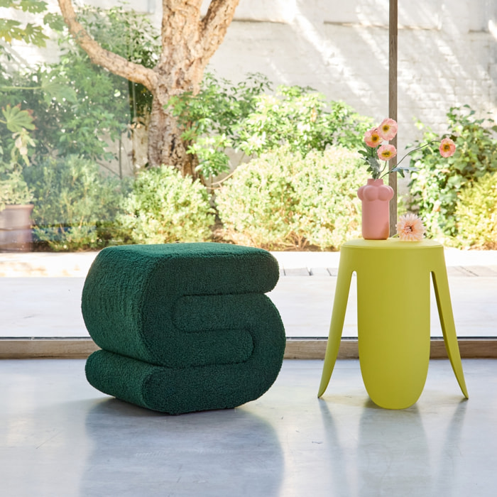 Tabouret / pouf design revêtement bouclette vert 1 place L 43 x P 47 x H 44cm - Sasha