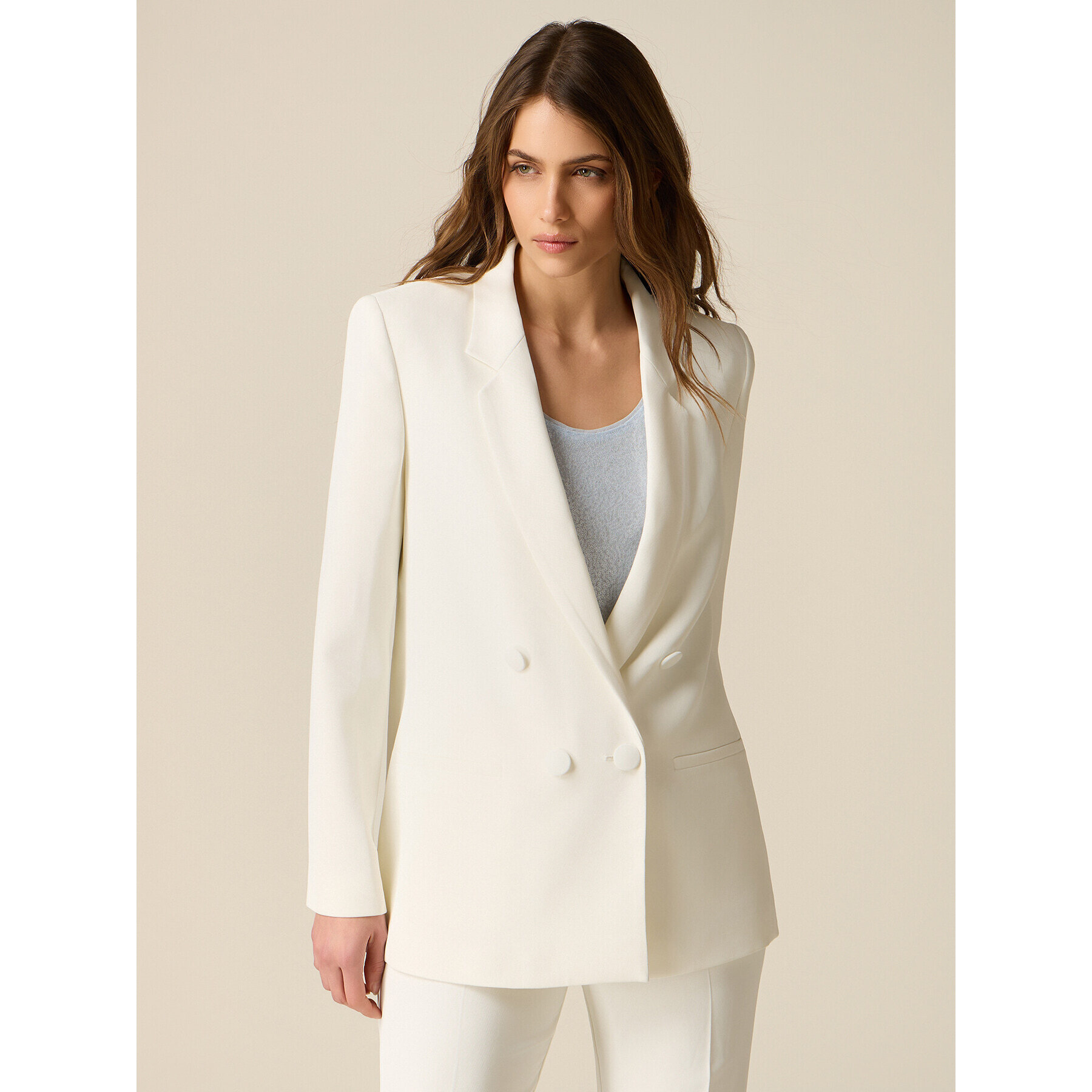 Oltre - Blazer cruzado de tejido crepé - Blanco
