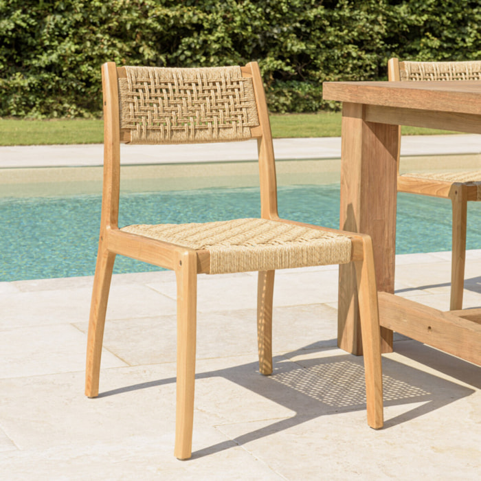 VALERIA - Lot de 2 chaises jardin teck rotin synthétique tressé beige