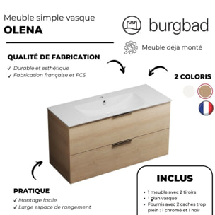 Meuble vasque 90 cm BURGBAD Olena chêne clair + miroir