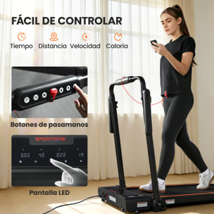 Cinta de Correr Plegable 2 en 1, Andar Caminadora Eléctrica 2.5HP con Escritorio Extraíble y Manillar Ajustable en Altura, 1-12 KM/H, Pantalla LED y Soporte para Móvil, para Hogar y Oficina
