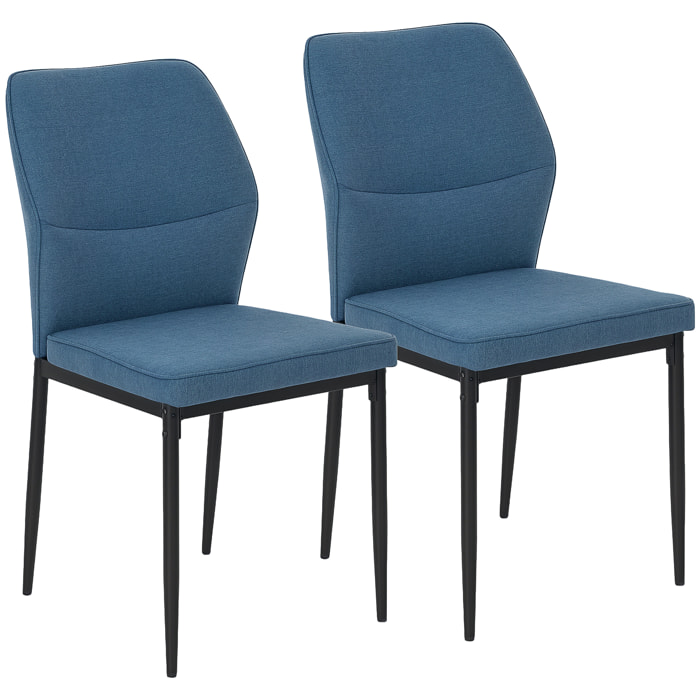 Juego de 2 Sillas de Comedor Modernas Sillas de Cocina con Asiento Acolchado y Tapizado Respaldo Curvo Patas de Acero para Salón Dormitorio Azul