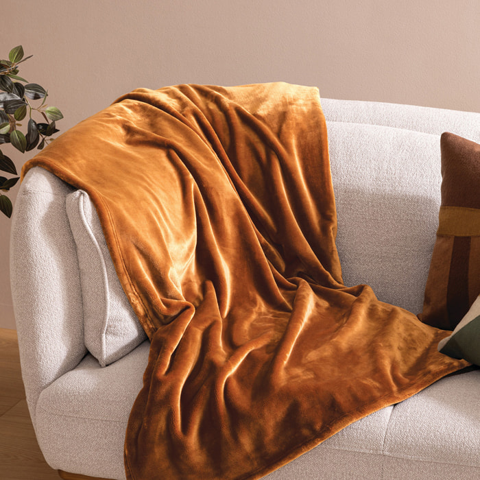 Plaid flanelle Cuddly jaune moutarde 180x230cm