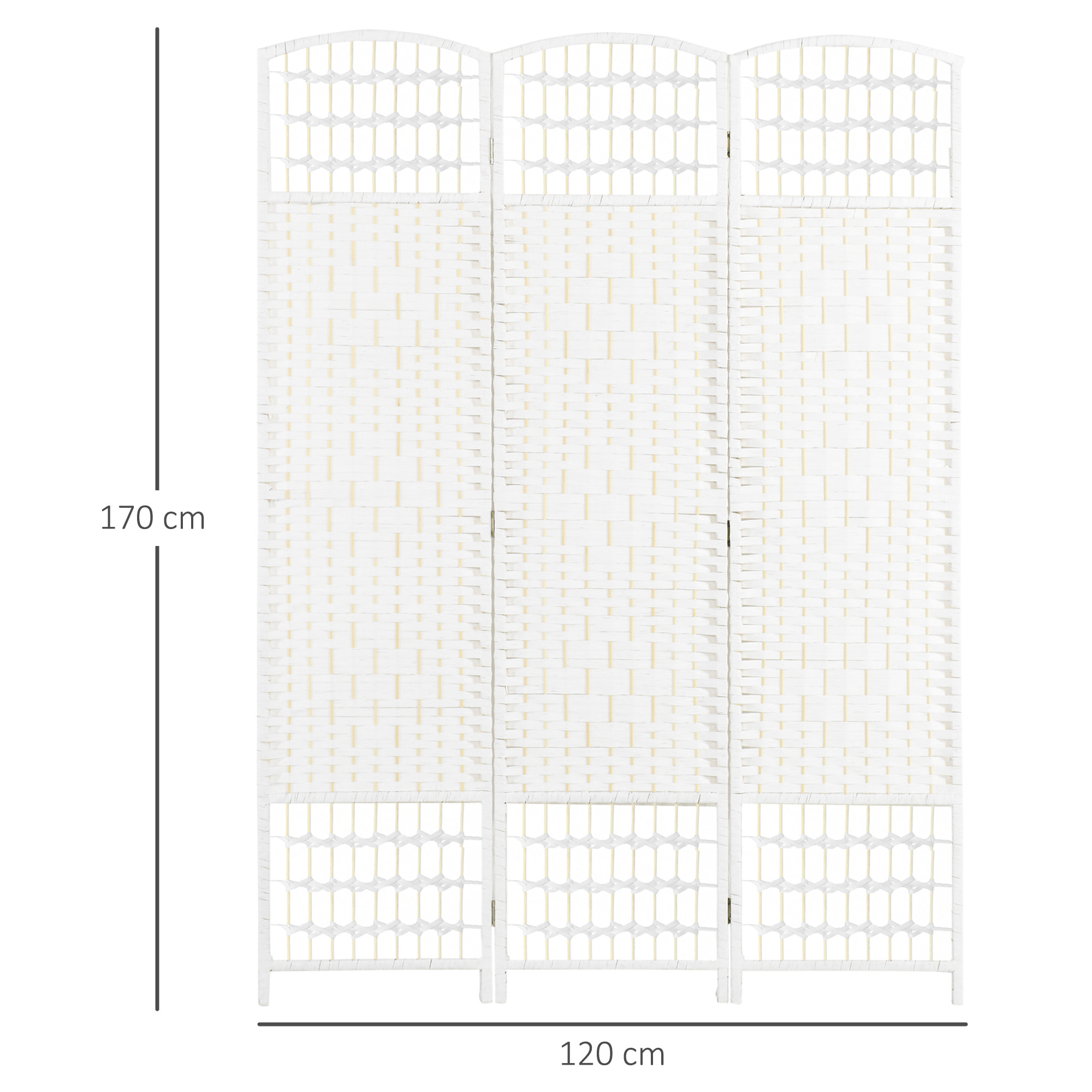 Biombo Separador de Ambientes de 3 Paneles 120x170 cm Divisor de Habitación Plegable de Cuerda de Papel y Marco de Madera Decoración para Dormitorio Salón Blanco
