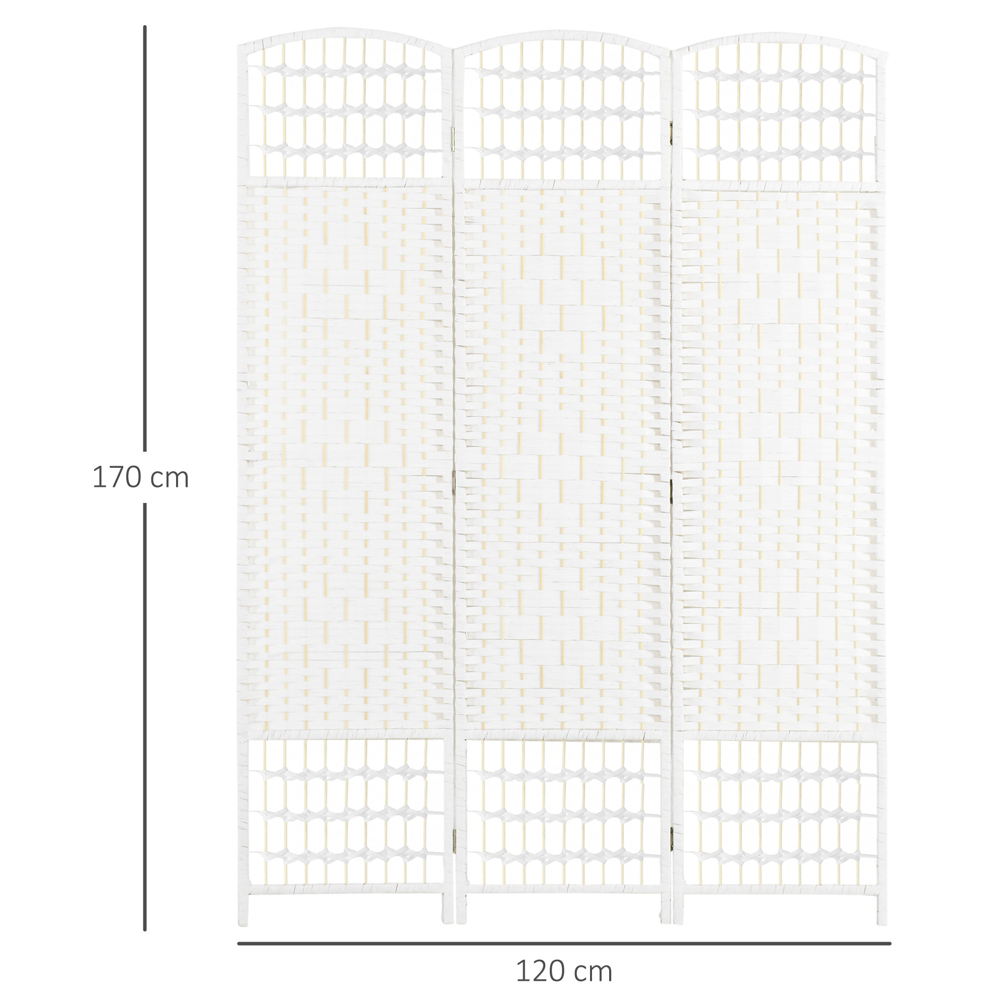 Biombo Separador de Ambientes de 3 Paneles 120x170 cm Divisor de Habitación Plegable de Cuerda de Papel y Marco de Madera Decoración para Dormitorio Salón Blanco