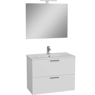 Mia ensemble meuble préassemblé 79x61x39,5 cm avec lavabo, miroir avec éclairage LED, Blanc brillant (MIASET80B)