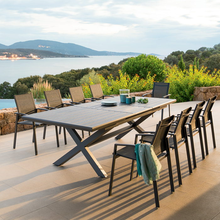 Table de jardin extensible "Axiome" ardoise granitée 10 places en aluminium traité époxy