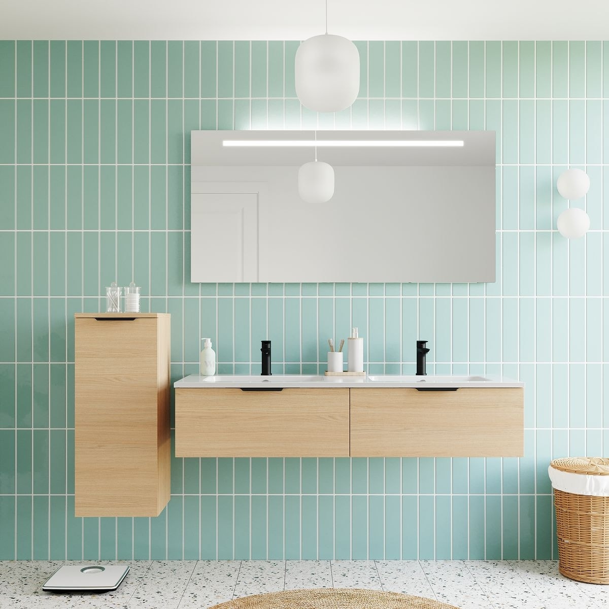 Meuble salle de bain double vasque 2 tiroirs - SOHO