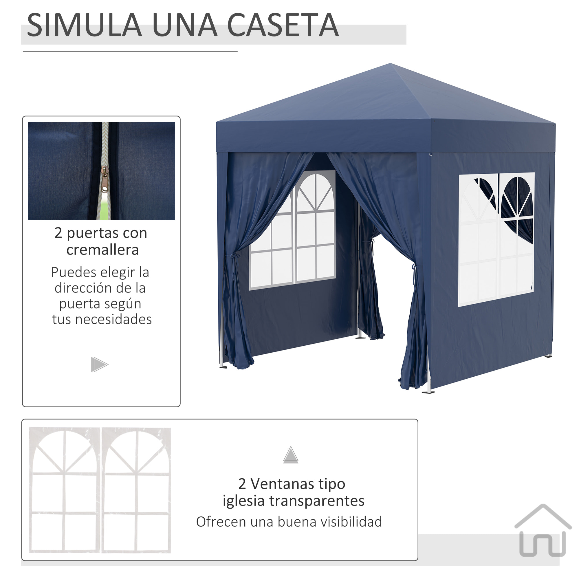 Outsunny Carpa Plegable 2x2m Exterior con 4 Paredes y Bolsa de Transporte Azul