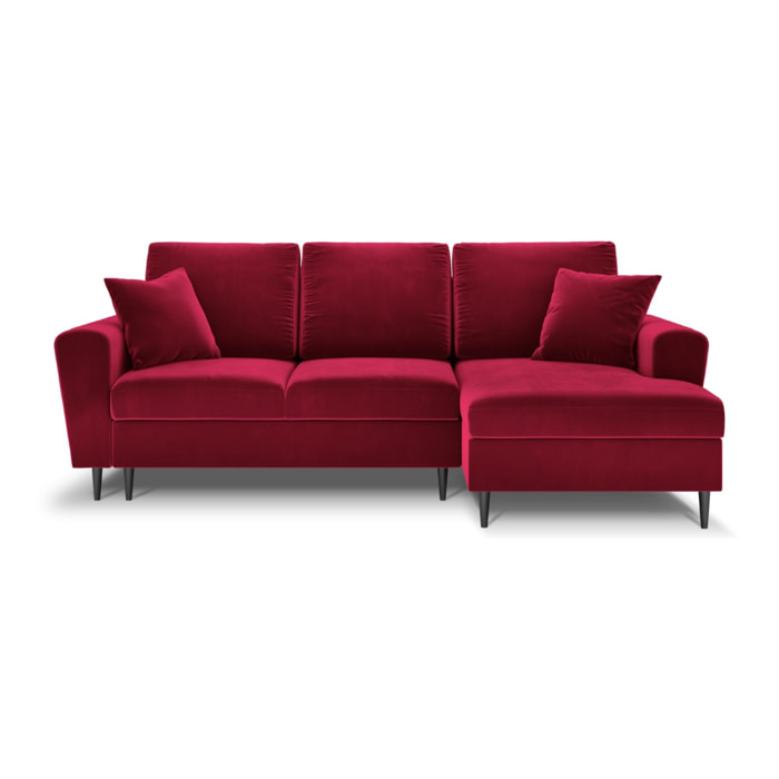 Canapé d'angle droit convertible avec coffre de rangement "Kyoto" 4 places en velours rouge