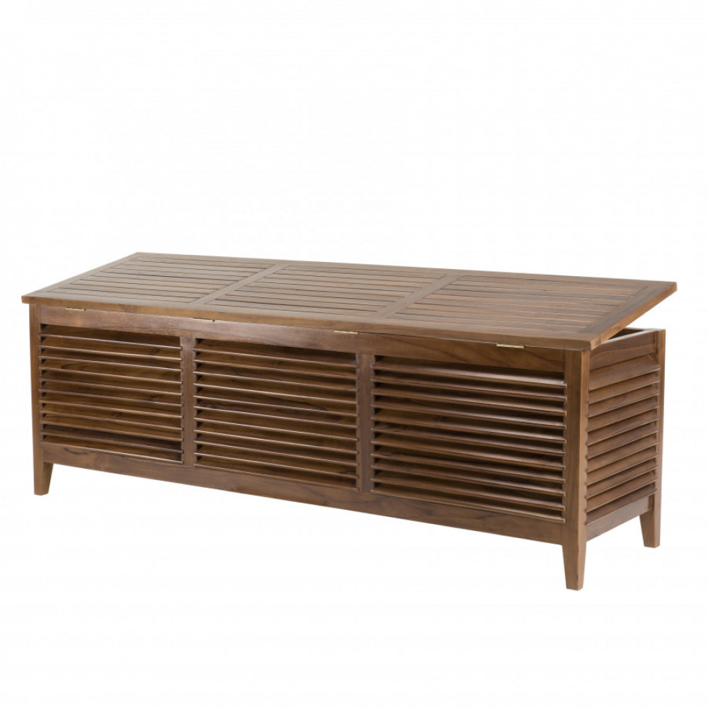 HANNA - Coffre de jardin piscine en bois teck huilé 200x55cm