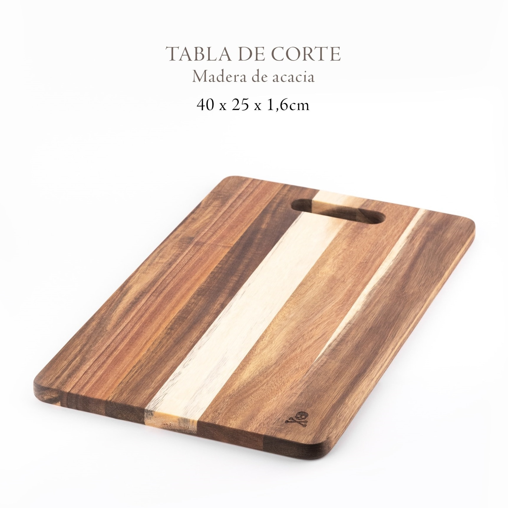 Juego de tabla de corte 40x25cm madera + 3 cuchillos chuletero acero inox scalpers home