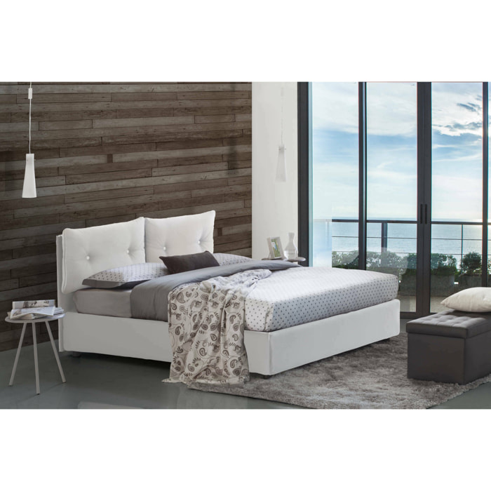 Letto matrimoniale Mercede, Letto contenitore con rivestimento in ecopelle, 100% Made in Italy, Apertura frontale, adatto per materasso Cm 160x190, Bianco