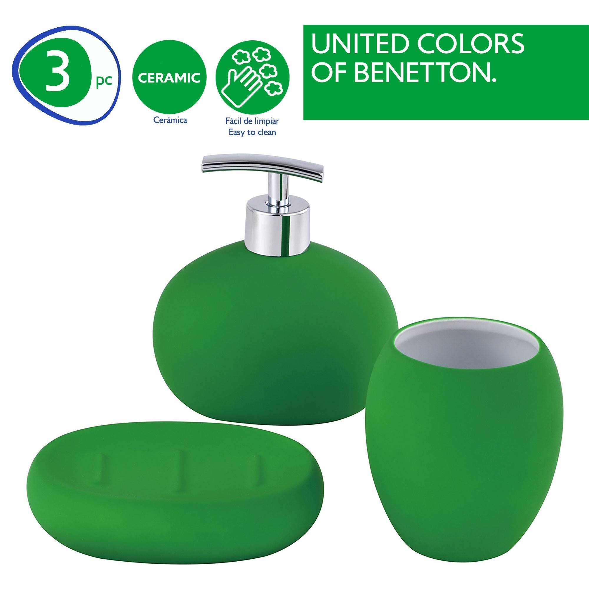 Set de 3 toallas verdes 450gsm 100% algodón + set 3pc accesorios de baño en cerámica verde.