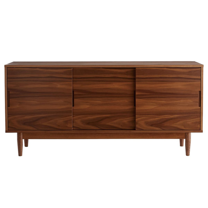 Buffet en bois foncé noyer 3 portes coulissantes L160 cm RYDD