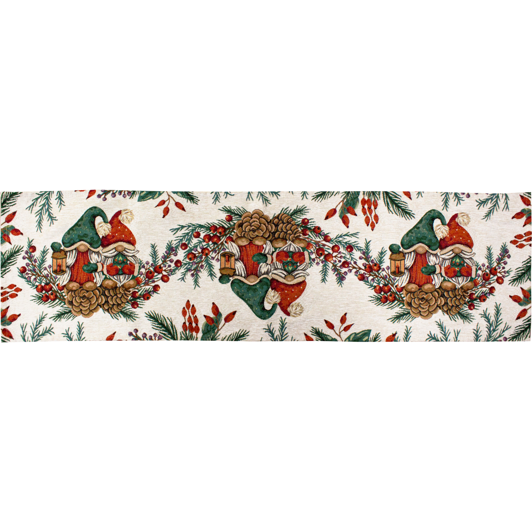 Runner Natalizio Gnomi Bacche 40x140 cm Gobelin Jacquard