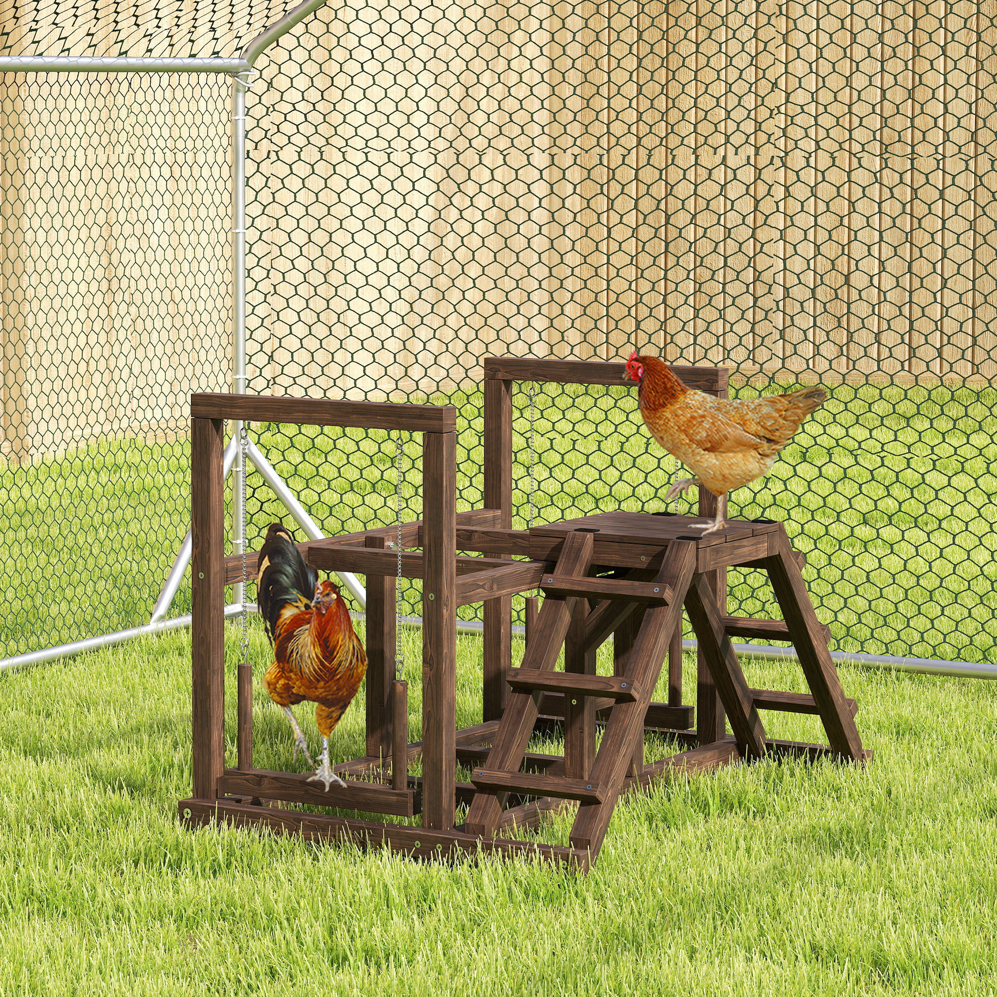 Balançoire - perchoir pour poule, échelles - aire de jeu chicken activity - dim. 82 x 60 x 75 cm - bois cèdre verni