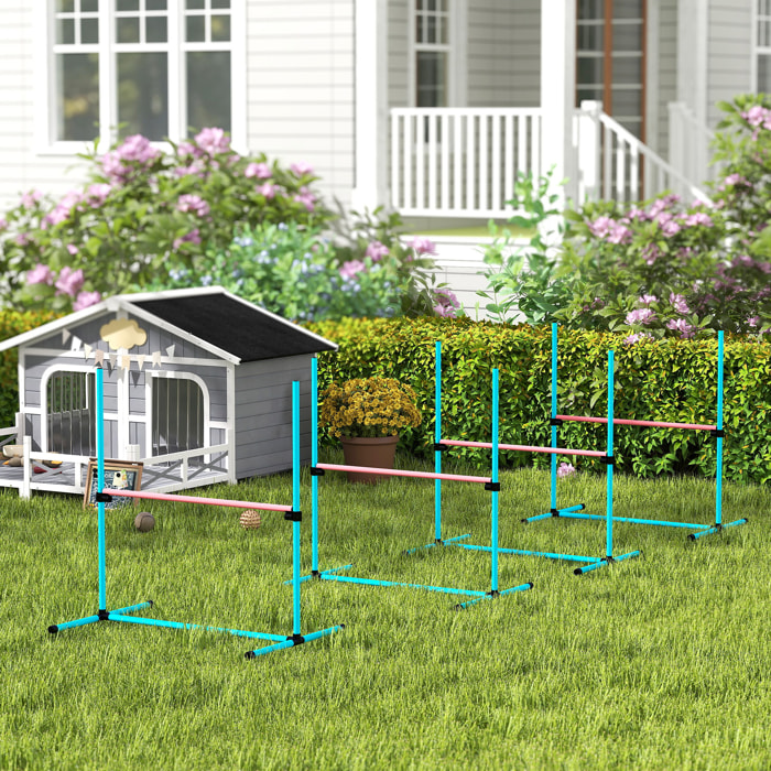 Agility sport pour chiens set de 4 obstacles professionnels avec système de maintien au sol sac transport fourni bleu rouge