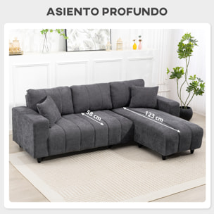 Sofá Chaise Longue Reversible, Sofá Esquinero en Forma de L de 3 Plazas, 2 Almohadas, Tapizado en Lino, Marco de Acero, para Salón, 242x156x87 cm, Gris Oscuro