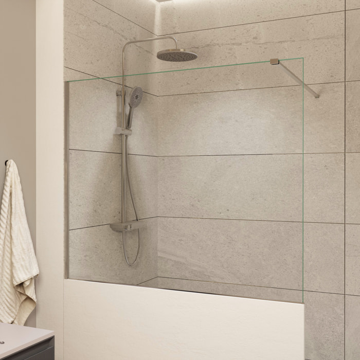 Pare-muret 120x100cm Paroi en verre Crystal Glass® 8 mm anticalcaire, avec bras et profilés chrome brillant (SATBWIS120PR)