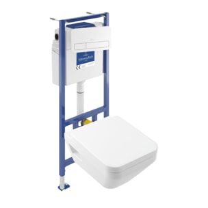 Pack WC suspendu sans bride Villeroy & Boch Architectura Twistflush [e³] rectangle + bâti-support sol et mur + plaque blanc