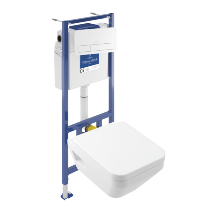 Pack WC suspendu sans bride Villeroy & Boch Architectura Twistflush [e³] rectangle + bâti-support sol et mur + plaque blanc