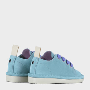 SCARPA ALLACCIATA P01 BIMBO IN SUEDE ACQUAMARINA-VIOLA