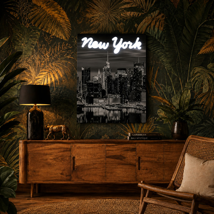 Tableau LED - HOME DECO FACTORY - New York - Luminaire - Décoration lumineuse - Gris et Blanc