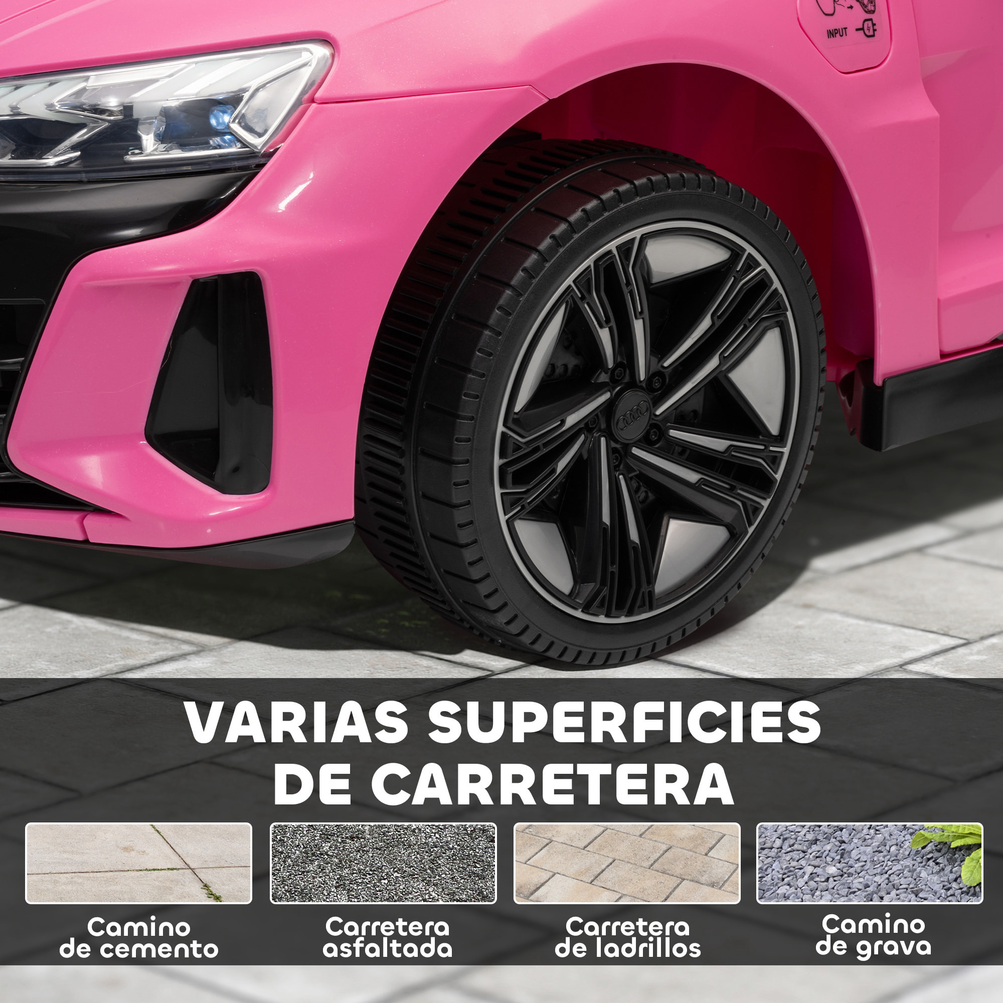 Coche Eléctrico para Niños de +3 Años AUDI RS e-tron GT Coche de Batería 12V con Mando a Distancia Faros LED Bocina Música USB y Apertura de Puerta 3-5 km/h Rosa