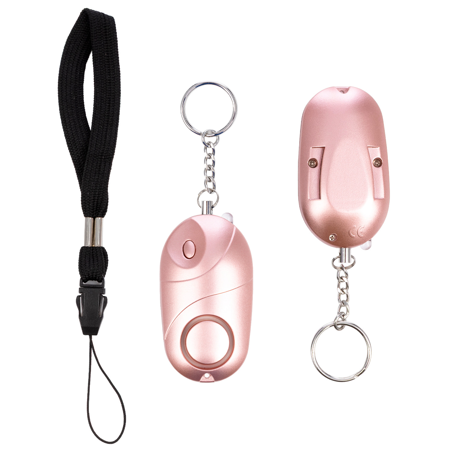 Allarme SOS personale con luce LED brillante e suono di 130dB. 3 batterie LR44 incluse e attivazione rapida tirando l'anello.