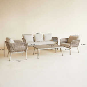 Salon de jardin 5 places en aluminium et corde tissée beige FIGARI