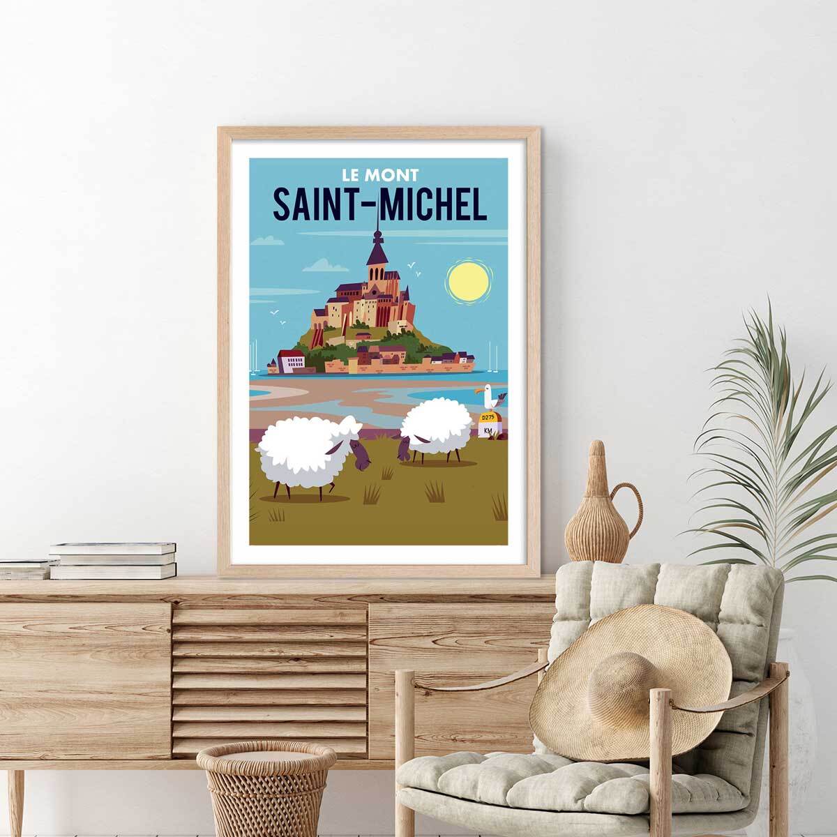 Affiche Mont Saint Michel Affiche + cadre en bois - Chêne