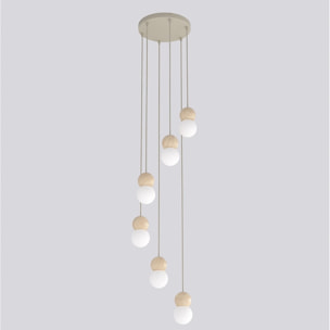 Lampada a sospensione LOOP in acciaio moka e legno naturale