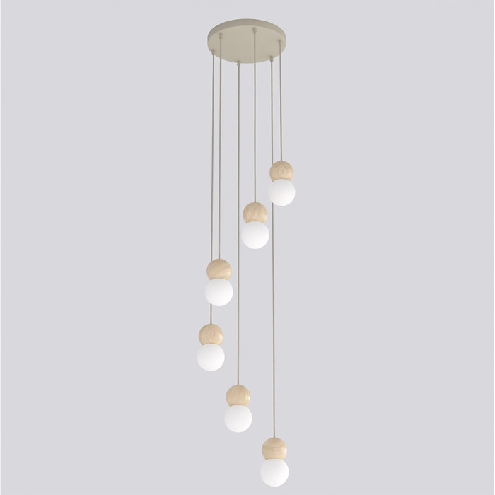 Lampada a sospensione LOOP in acciaio moka e legno naturale