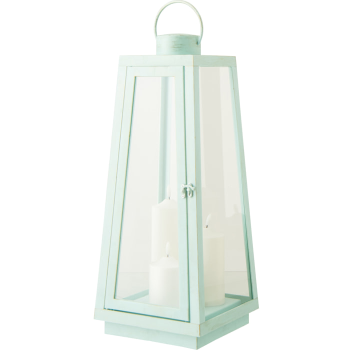 J-Line Lanterne + Bougie - verre - turquoise - large - lumières LED