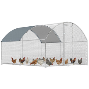 Gallinero para Exterior Grande 2,8x3,4x1,9 m, 9,5 m², Gallinero de Acero Galvanizado con Cubierta de Tela Oxford, Anti-UV e Impermeable, Puerta y Pestillos, Jaula para 10-16 Gallinas, Plata