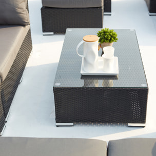 ENORA - salon de jardin panoramique 8 places en résine tressée noir et gris