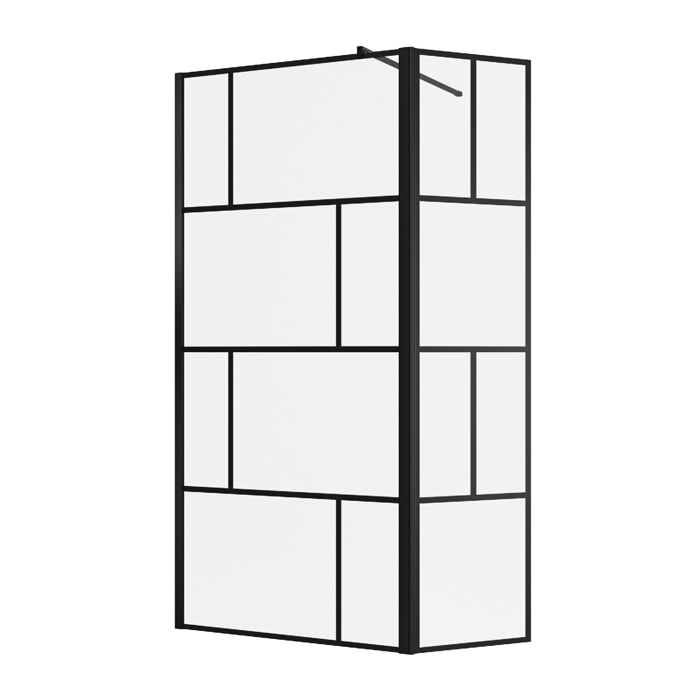 Paroi de Douche avec Volet Pivotant 80+40x195cm - Verre 8mm Anticalcaire - Motifs et Profilés Noir