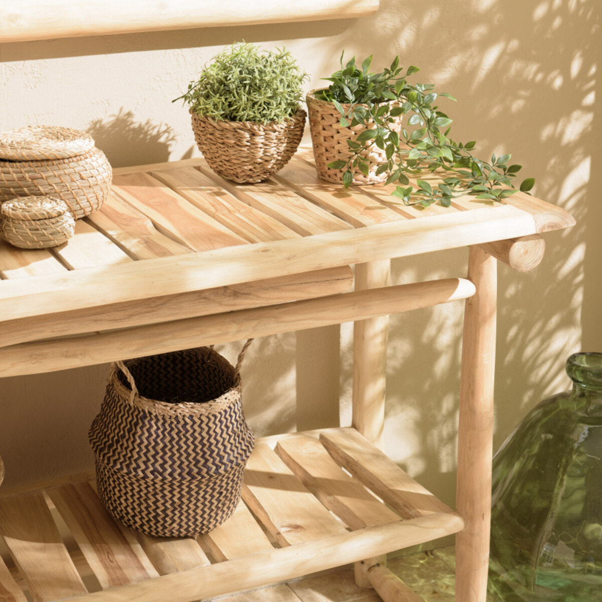 WILL - Console double plateau en branches de teck naturel