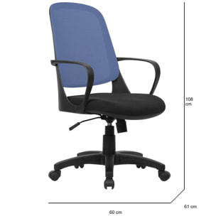 Sedia da ufficio Coffs, Poltrona operativa a rete con braccioli, Seduta ergonomica da ufficio, 61x60h99/108 cm, Nero e Blu